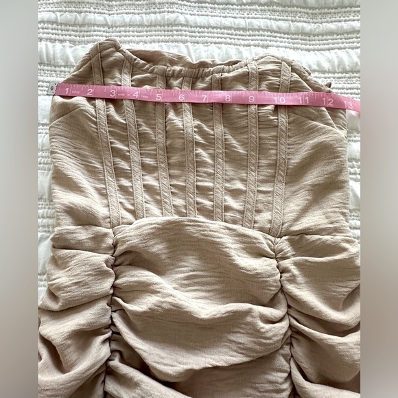 PrettyLittleThing Stone Bandeau Cowl Detail Ruched MIDI Dress Size 0 - Picture 7 of 16